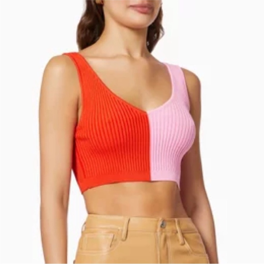 Staud Hana Two Tone Ribbed Knit Tank